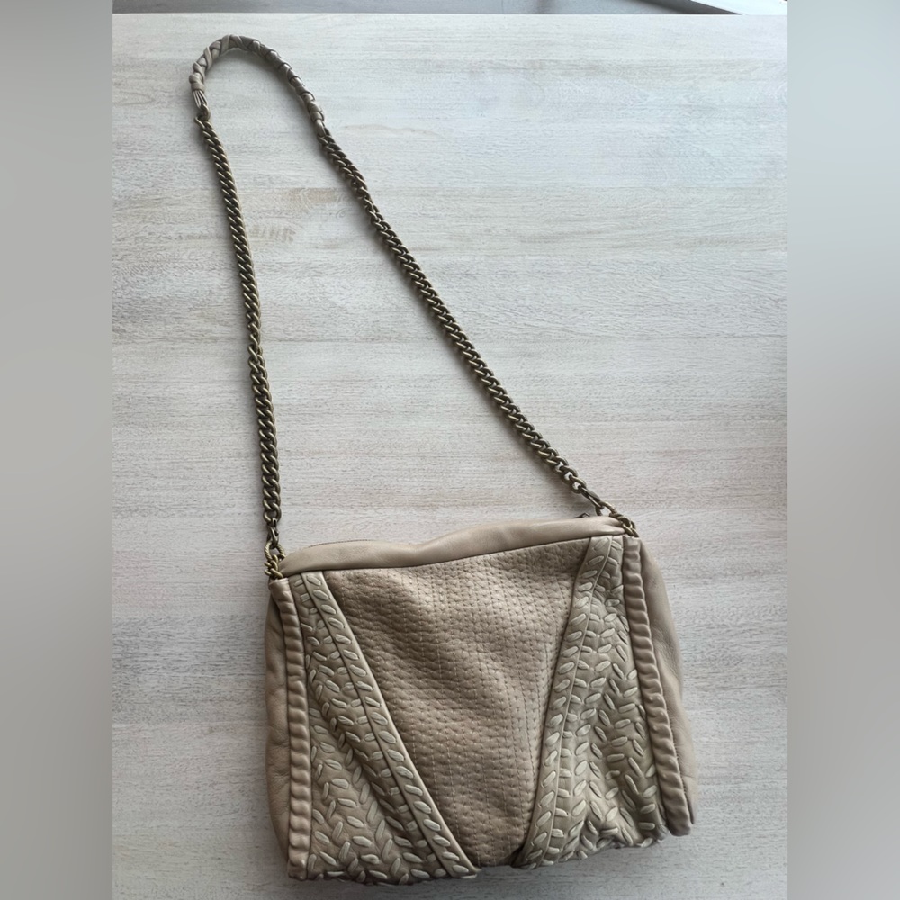 Elie Tahari Leather Cross Body Bag in Beige